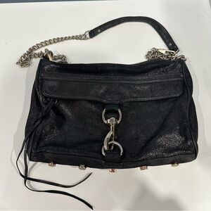 Rebecca Minkoff Shiny Glitter Black MAC with Champagne Gold Chain Strap
